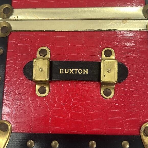 Vintage Red Buxton faux alligator and faux wood lined mini trunk/train case - Picture 14 of 16